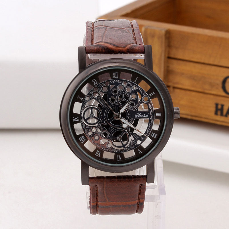 Fashion Business Skeleton Watch Men Engraving Hollow Reloj Hombre Dress Quartz Wristwatch Leather Band Women Clock Relojes Mujer - Trend Catalog - 