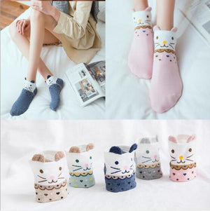 Women Cotton Socks Pink Cute Cat Ankle Socks Short Socks Casual Animal Ear Red Heart Gril Socks 5pairs 35-40 - Trend Catalog