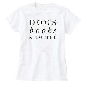 Clothing O-Neck Stylish TeeDogs Books & Coffee T-Shirt Tumblr Letter Dog Harajuku Coffee Lovers Camisetas Tops - Trend Catalog