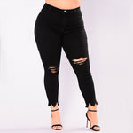 Women Holes Plus Size Jeans Pants Skinny Elastic Pencil Pants Mid Waist Black Jeans Woman Casual Spring 2-7XL Trousers