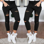 Skinny Jeans Women Denim Pants Holes Destroyed Knee Pencil Pants Casual Trousers Black White Stretch Ripped Jeans - Trend Catalog - 