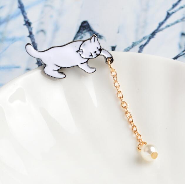 Alloy Cute Little White Imitation Pearl Cat Brooch Pins Chic Fashion Jewelry Bijoux Brooch Wholesale Women Accessories - Trend Catalog