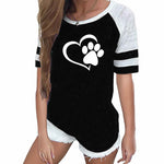 Love Dog Paw Print Top Shirt Women Plus Size Raglan Pink T-shirt  Tumblr Cropped Cute