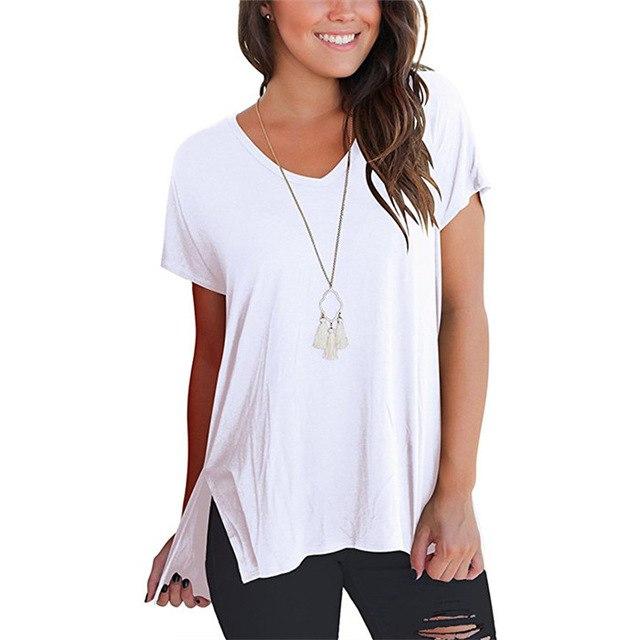 T-shirt Women Cotton Summer V-Neck Short Sleeve Shirt Women Basic T-shirts, fashion, blouse. - Trend Catalog