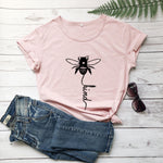 Cotton T Shirt Bee Kind Print Women Short Sleeve O Neck Loose Tshirt 2020 Summer Tee Shirt Tops