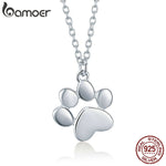 BAMOER Genuine 925 Sterling Silver Cute Animal Footprints Dog Cat Footprints Paw Necklaces Pendants Women Silver Jewelry SCN275