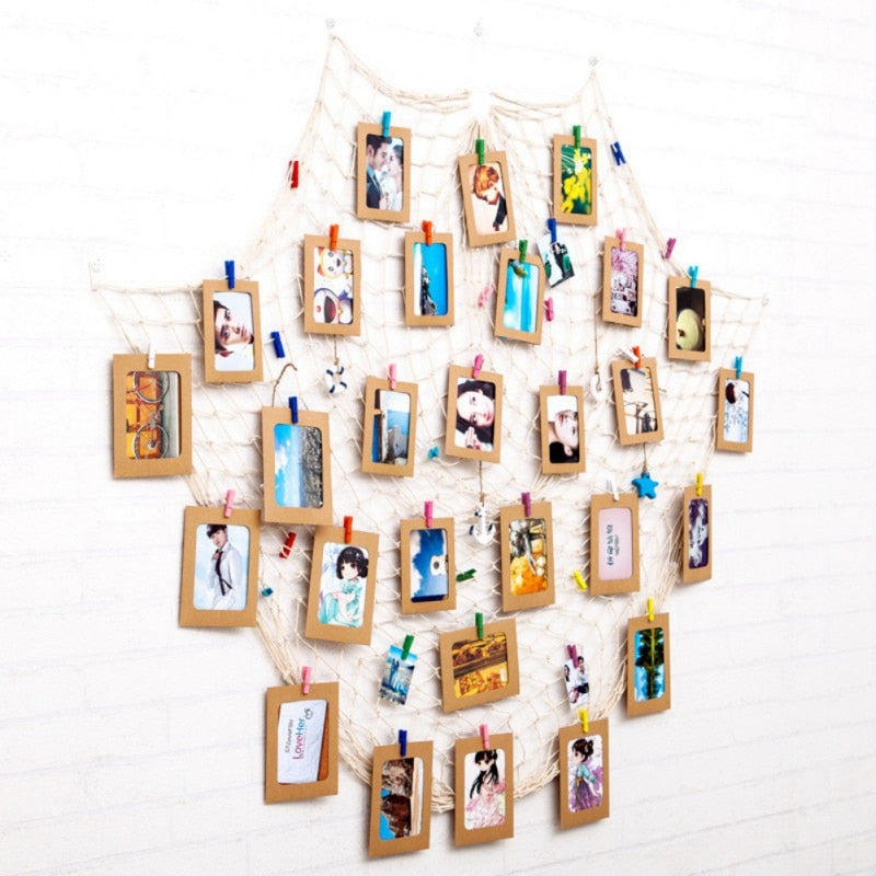 DIY Hanging Picture Photo Frame Display with Clip and Fishing Net Rope Wall Decor Props Wall Decor Photo Frame Set - Trend Catalog - 