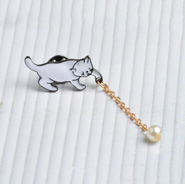 Alloy Cute Little White Imitation Pearl Cat Brooch Pins Chic Fashion Jewelry Bijoux Brooch Wholesale Women Accessories - Trend Catalog