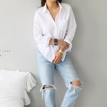 Spring One Pocket Women's Shirt Feminine Blouse Top Long Sleeve Casual White Turn-down Collar OL Style Women Loose Blouses - Trend Catalog