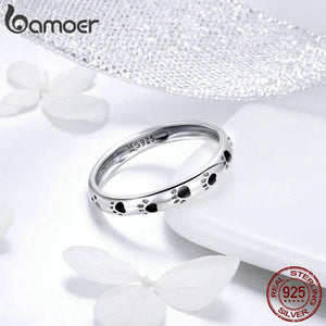 BAMOER 925 Sterling Silver Stackable Dog Cat Footprints Finger Rings for Women Wedding Ring Jewelry Valentine's Day GIFT Accessories SCR445 - Trend Catalog