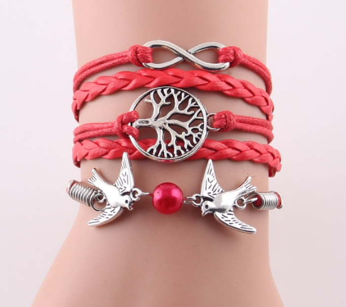 Fashion Infinity Tree flying birds charm Imitation Pearl Leather braid women wrap bracelet Bracelets & Bangles for women jewelry - Trend Catalog - 