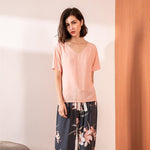 Floral Printed Pyjama Sleepwear Female Casual V Neck Short Sleeve Elastic Waist Nightwear Retro Women's Pajamas Sets - Trend Catalog