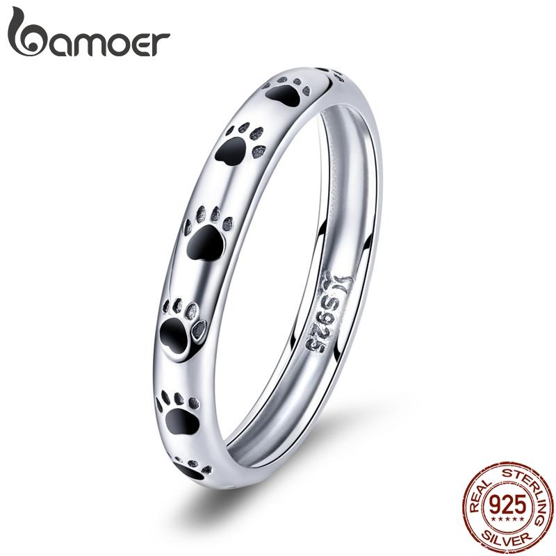 BAMOER 925 Sterling Silver Stackable Dog Cat Footprints Finger Rings for Women Wedding Ring Jewelry Valentine's Day GIFT Accessories SCR445 - Trend Catalog