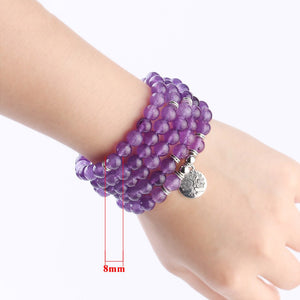 Natural Stone Yoga Healing Bracelet 108 Mala Bead Purple Crystal Wrap Bracelets Tree of Life Lotus Charms Women Bangle