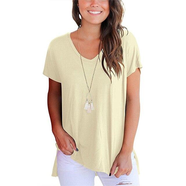 T-shirt Women Cotton Summer V-Neck Short Sleeve Shirt Women Basic T-shirts, fashion, blouse. - Trend Catalog