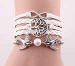 Fashion Infinity Tree flying birds charm Imitation Pearl Leather braid women wrap bracelet Bracelets & Bangles for women jewelry - Trend Catalog - 