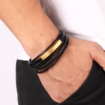 Classic Genuine Leather Bracelet For Men Hand Charm Jewelry Multilayer Magnet Handmade Gift For Cool Boys