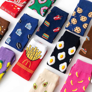 Women Socks Funny Cute Cartoon Fruits Banana Avocado Lemon Egg Cookie Donuts Food Happy Japanese Harajuku skateboard Socks - Trend Catalog