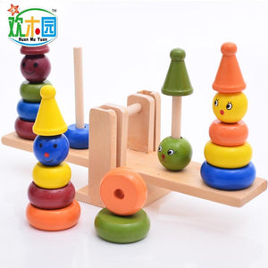 Montessori teaching AIDS children wooden rainbow tower balance toys, children clown balance blocks wood toys - Trend Catalog