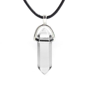 Hexagonal Column Natural Crystal Turquoises Optal Glass Stone Pendant Necklace Leather Chains Choker Necklace For Women Gift