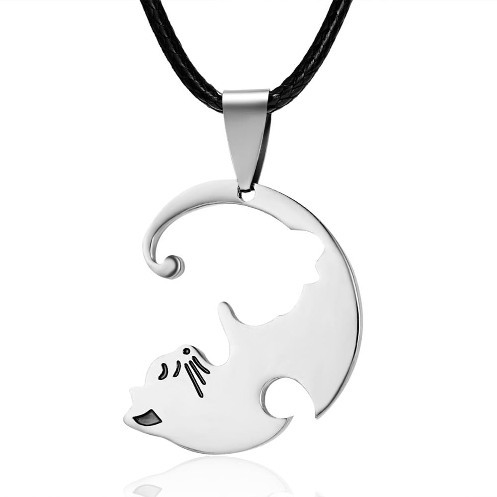 Rinhoo Couples Jewelry Necklaces Black white Couple Necklace Titanium Steel animal cat Pendants Necklace-in Pen