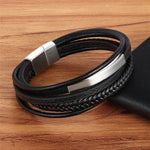 Classic Genuine Leather Bracelet For Men Hand Charm Jewelry Multilayer Magnet Handmade Gift For Cool Boys