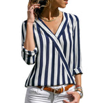 Women Striped Blouse Shirt Long Sleeve Blouse V-neck Shirts Casual Tops Blouse et Chemisier Femme Blusas Mujer de Moda - Trend Catalog