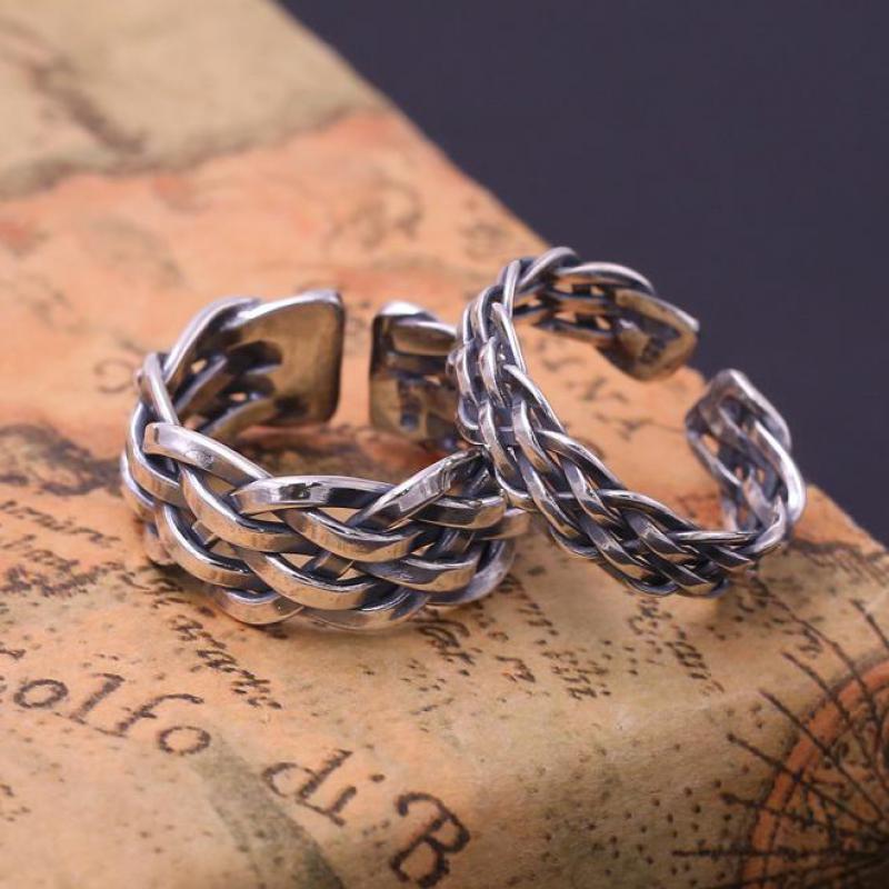 925 Sterling Silver Braided Rings For Men And Women Handmade Thai Silver Jewelry Vintage Twisted Rings Couple Lovers Gift - Trend Catalog