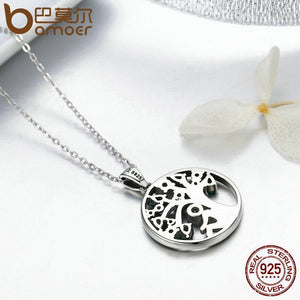 BAMOER 925 Sterling Silver Rely Tree of Life Pendant Necklaces Clear Green CZ jewelry, accessories - Trend Catalog