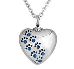 Crystal Pet Dog Paw Print Heart Urn Pendant Necklace, jewelry.