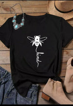 Cotton T Shirt Bee Kind Print Women Short Sleeve O Neck Loose Tshirt 2020 Summer Tee Shirt Tops