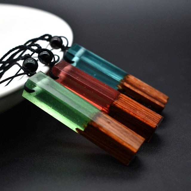 Vintage men'woman s fashionable wood resin necklace pendant, woven rope chain