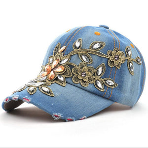 Women's Baseball Cap Diamond Painting Embroidery Flower Denim Snapback Hats Jeans Woman Female Cap Cowboy Summer Sun Hat - Trend Catalog - 