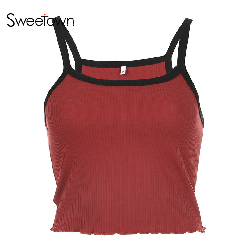 Summer New Fashion Contrast Color Tank Top Women Casual Fitness Clothing Off Shoulder Strapless Crop Top