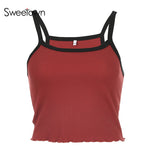 Summer New Fashion Contrast Color Tank Top Women Casual Fitness Clothing Off Shoulder Strapless Crop Top