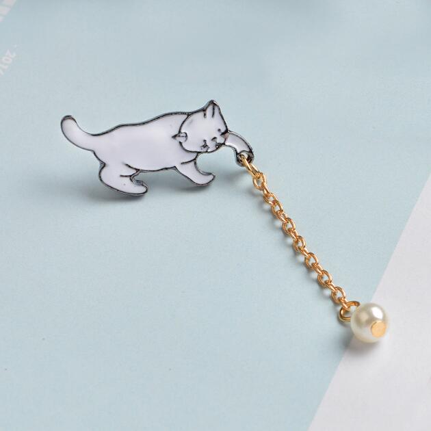 Alloy Cute Little White Imitation Pearl Cat Brooch Pins Chic Fashion Jewelry Bijoux Brooch Wholesale Women Accessories - Trend Catalog