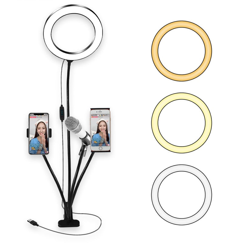 8inch LED Ring Light kit for Makeup Tutorial YouTube Video Live Stream For iPad Microphone Phone Holder Selfie Beauty Ring Light - Trend Catalog - 