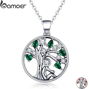 BAMOER 925 Sterling Silver Rely Tree of Life Pendant Necklaces Clear Green CZ jewelry, accessories - Trend Catalog