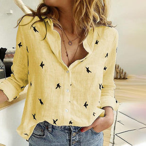 Women's Birds Print Shirts 35% Cotton Long Sleeve Female Tops 2020 Spring Summer Loose Casual Office Ladies Shirt Plus Size 5XL - Trend Catalog