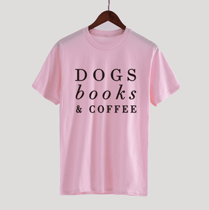 Clothing O-Neck Stylish TeeDogs Books & Coffee T-Shirt Tumblr Letter Dog Harajuku Coffee Lovers Camisetas Tops - Trend Catalog