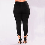 Women Holes Plus Size Jeans Pants Skinny Elastic Pencil Pants Mid Waist Black Jeans Woman Casual Spring 2-7XL Trousers