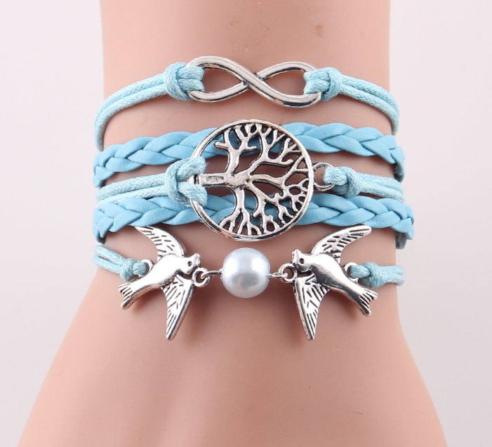 Fashion Infinity Tree flying birds charm Imitation Pearl Leather braid women wrap bracelet Bracelets & Bangles for women jewelry - Trend Catalog - 