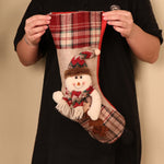 Warm Large Christmas Stocking Santa Claus Sock Plaid Burlap Gift Holder Christmas Tree Decoration New Year Gift Candy Bags