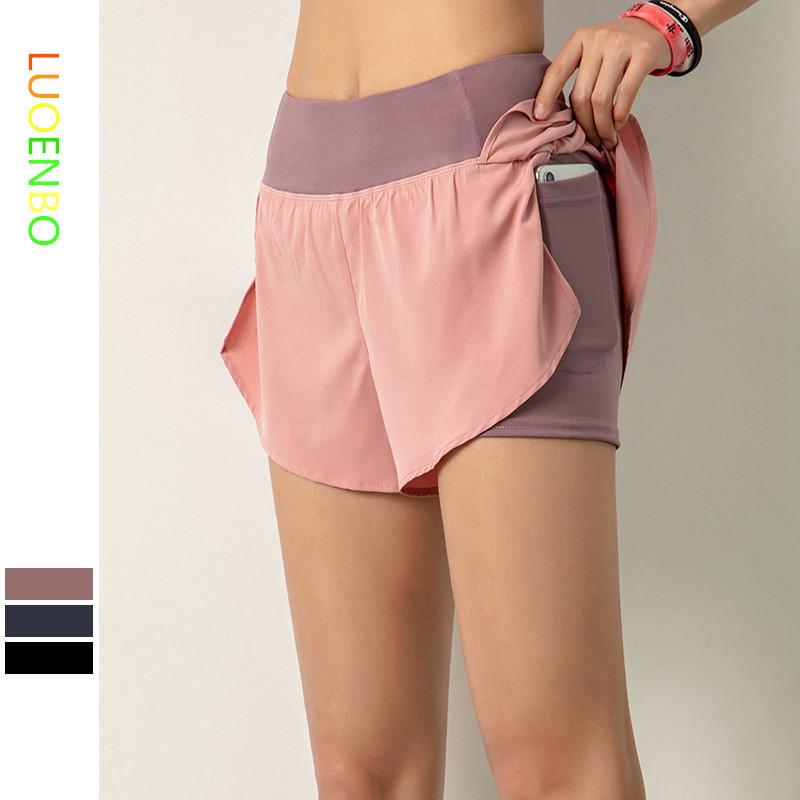 Women Gym Double shorts side pocket running shorts breathable quick dry yoga women shorts workout fitness sportwear - Trend Catalog