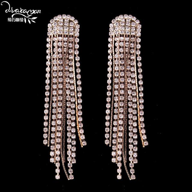 Brand Trending Hot Long Tassel Earrings Women Big Crystal Drop Earrings Wedding Bridal Statement Jewelry Wholesale - Trend Catalog