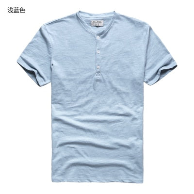 Bamboo cotton men's short sleeved T-shirt summer Henry collar casual Metrosexual men slim new brand top tees