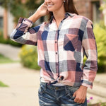 womens tops and blouses Female Casual Matching Color Long Sleeve Button Loose Plaid Shirt Top - Trend Catalog