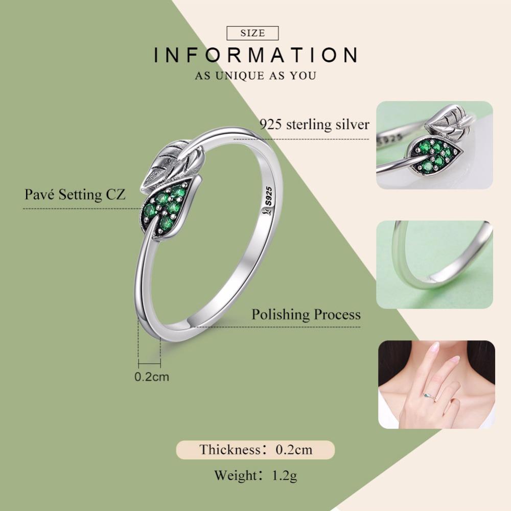 BAMOER 925 Sterling Silver Dancing Leaves Leaf Green jewerly Dazzling CZ Finger Rings. Accessories. - Trend Catalog - 