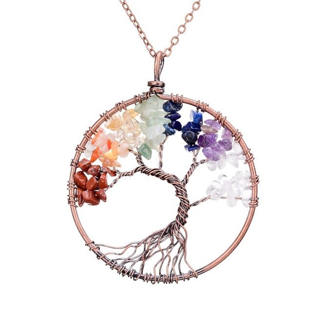 Crystal Natural Stone Tree Necklace