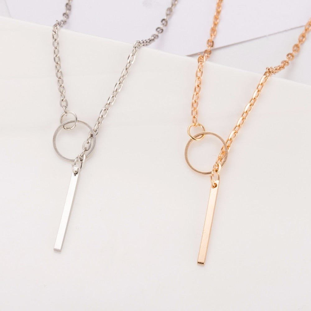 Women Accessories Hot Fashion Gold Silver Metal Chain Bar Circle Lariat Necklace Long Strip Pendant Necklaces Jewelry - Trend Catalog - 